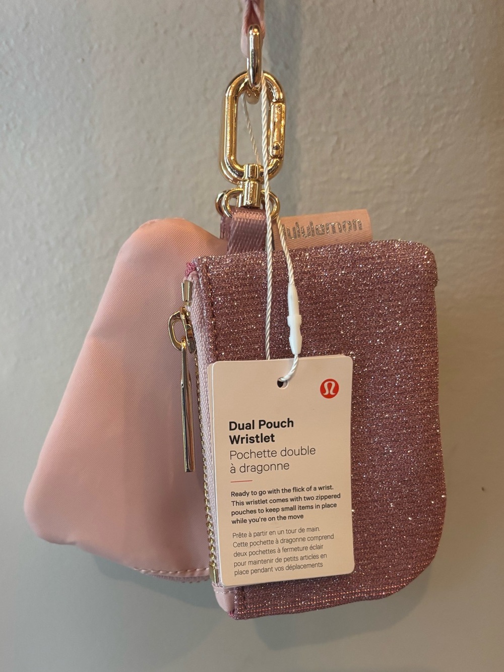 lululemon athletica Dual-Pouch Wristlet in Light Pink and Glitter Pink